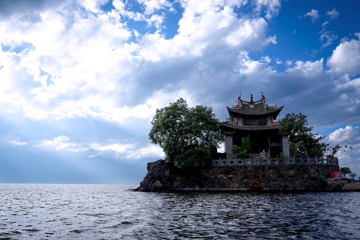 Xiaoputuo Temple on a tiny rock island in Erhai Lake, Dali