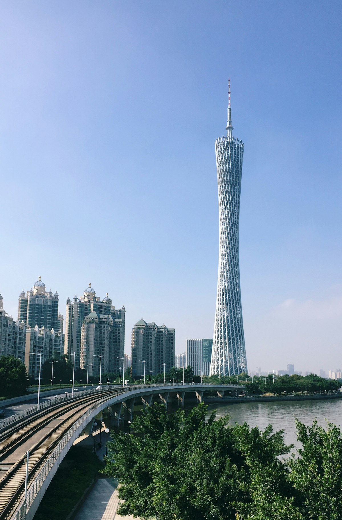 Canton Tower rising over the Pearl River in Guangzhou