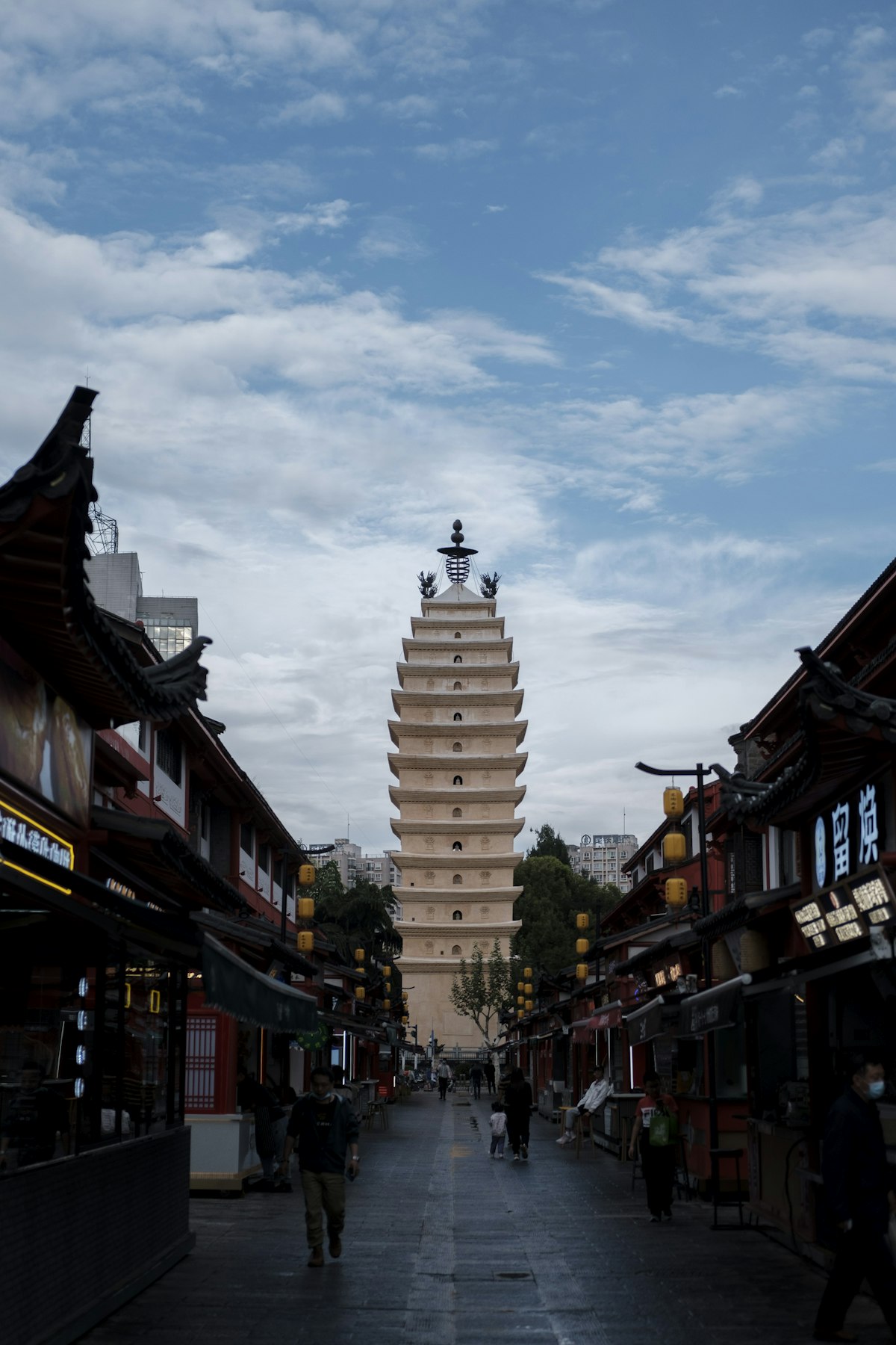 Pedestrian street leading to the ancient East Pagoda in Kunming