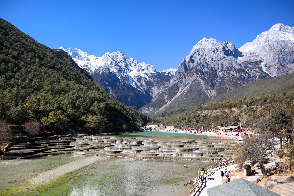 Shallow terraces of White Water River in Blue Moon Valley, Lijiang