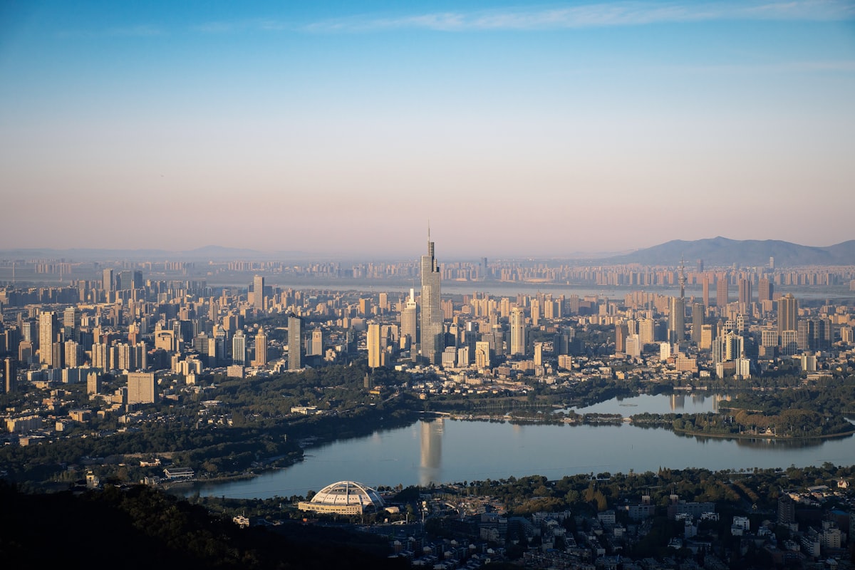 View from Purple Mountain over Xuanwu Lake and downtown Nanjing