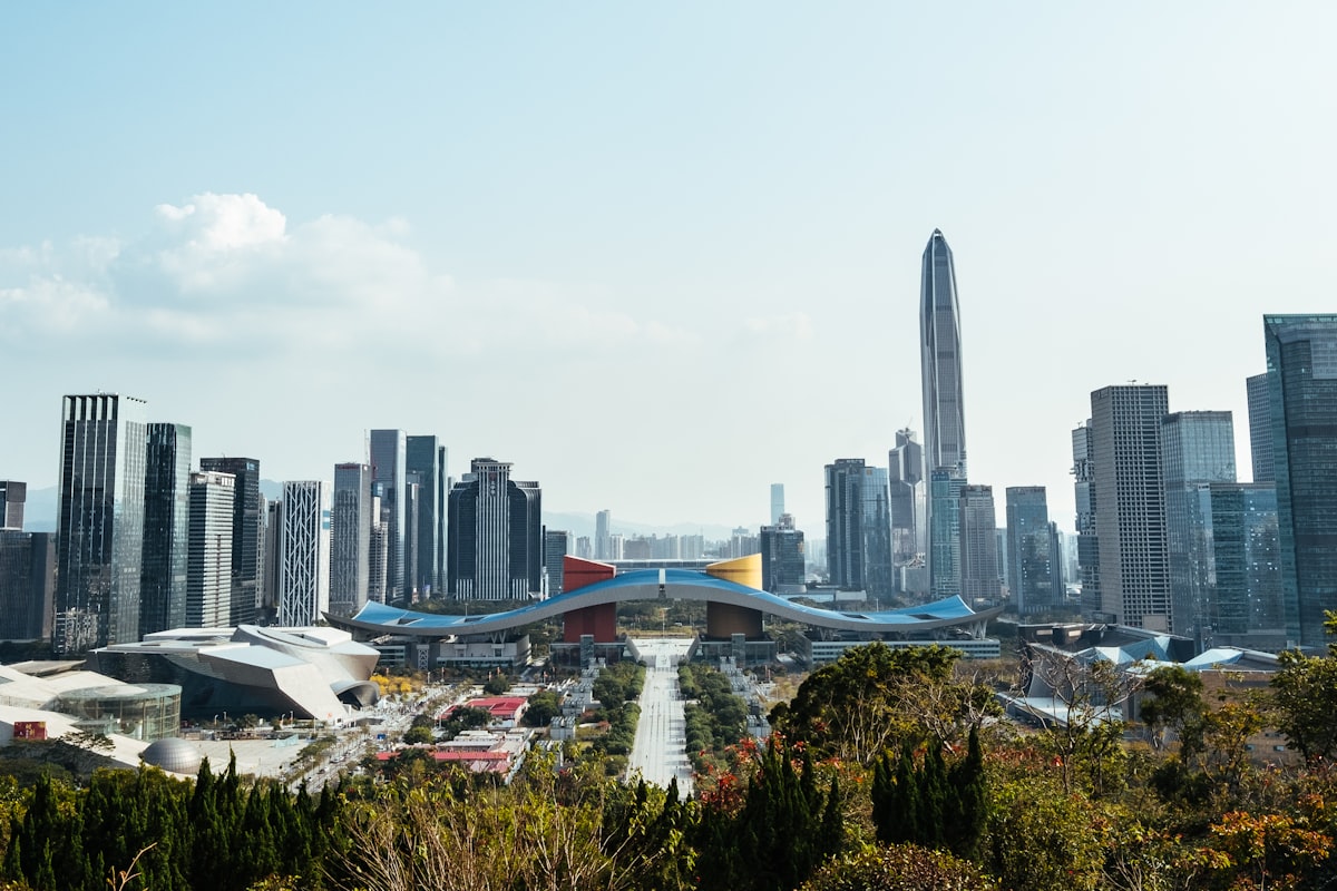 Shenzhen Civic Center and Ping An Finance Centre seen from Lianhuashan Park