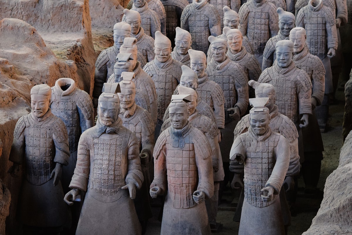 Close-up of life-size Terracotta Army soldiers in Xi'an