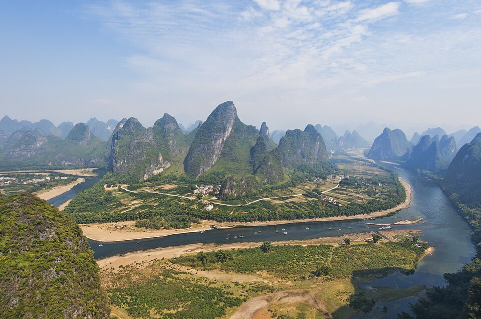 The Li River winding through karst peaks near Yangshuo