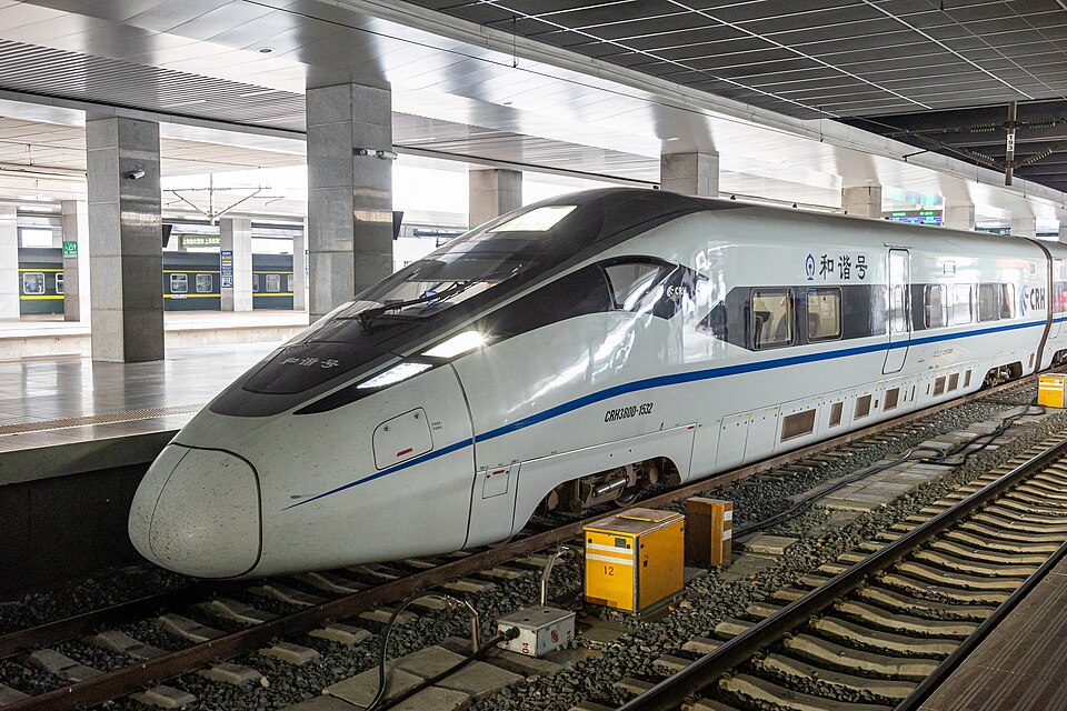 A high-speed CRH bullet train waiting at the platform