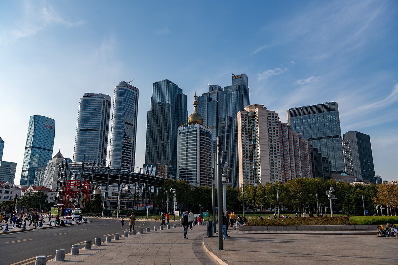 Qingdao's May Fourth Square and bay