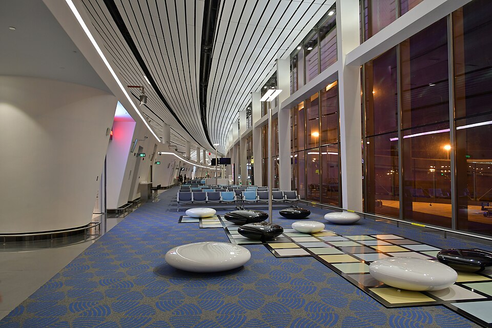 The flowing interior of Beijing Daxing airport terminal