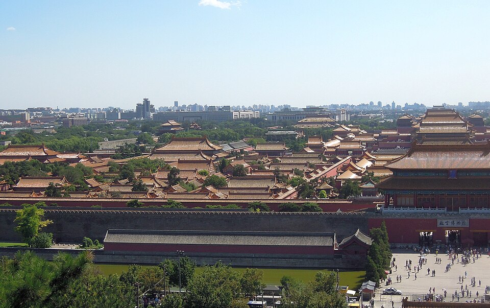 Aerial view over the golden roofs of the Forbidden City, Beijing