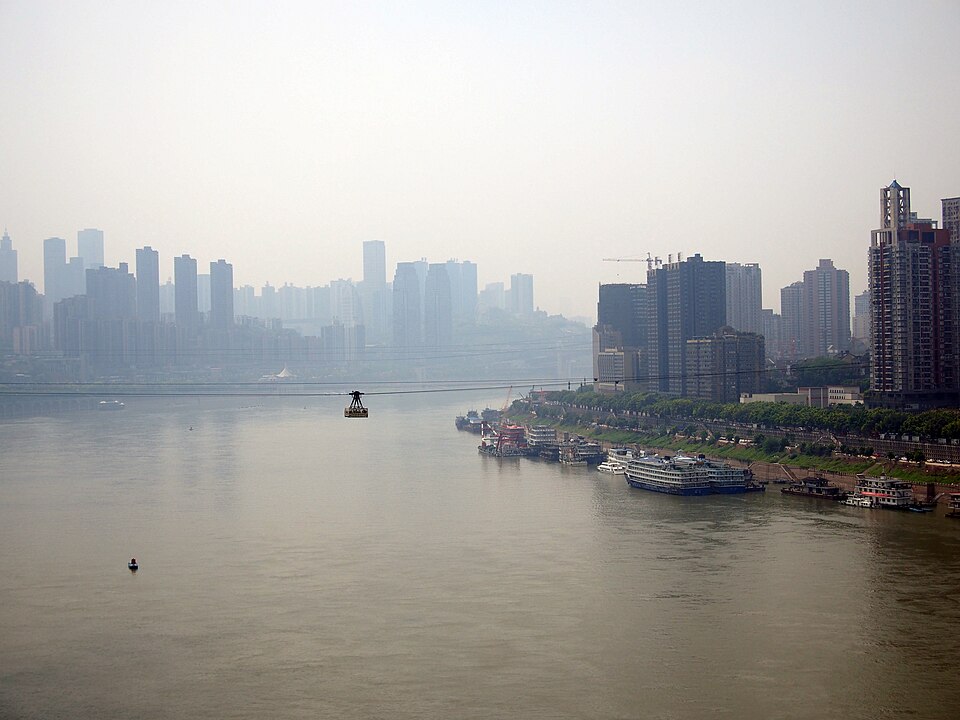 The Yangtze River cableway crossing the river in Chongqing