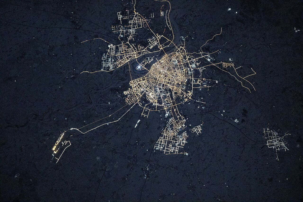 Aerial view of snowbound Harbin in deep winter