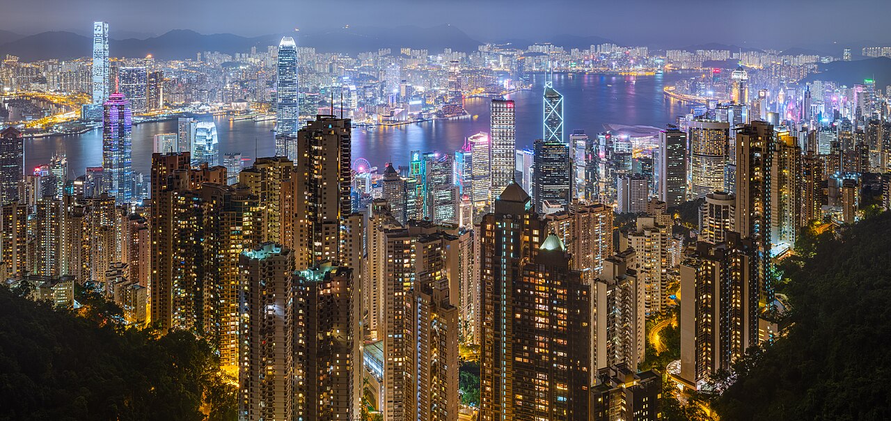 Hong Kong's harbour skyline lit up at night