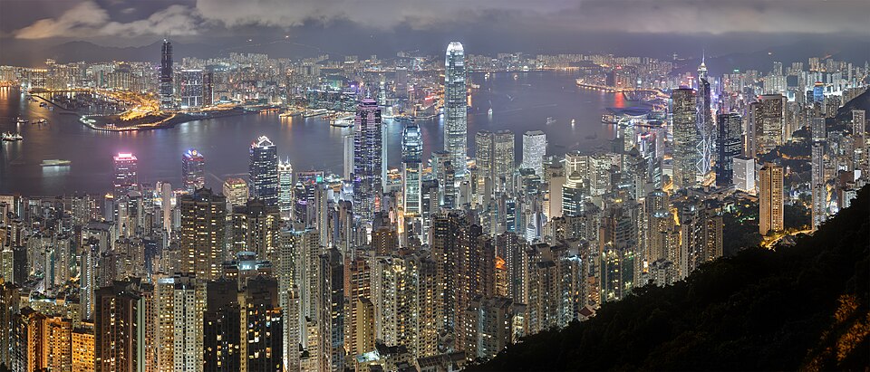 Hong Kong’s harbour skyline lit up at night