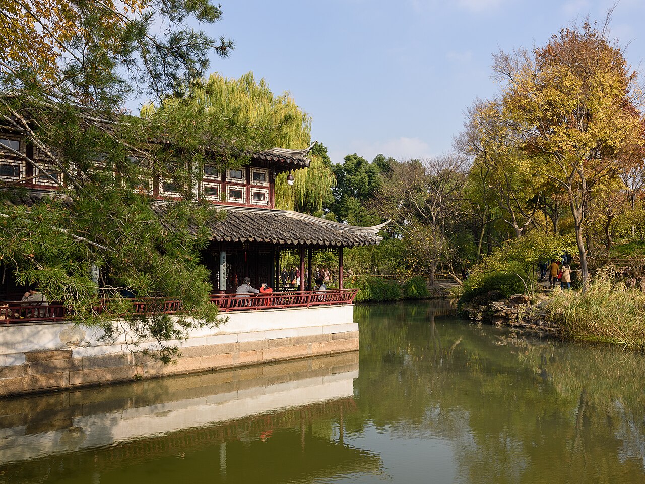 A classical garden pond and pavilion in Suzhou