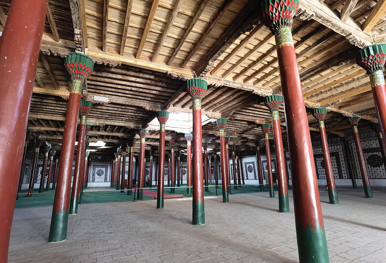 The painted wooden colonnade of the Id Kah Mosque in Kashgar