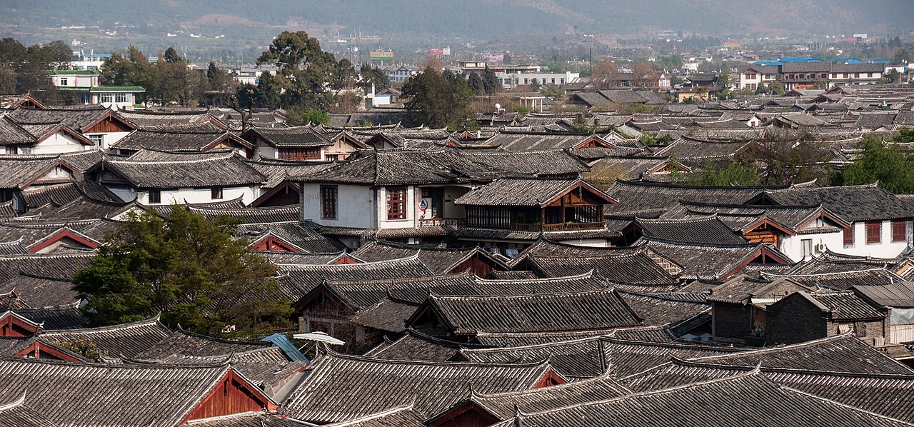 Grey-tiled roofs of Lijiang old town