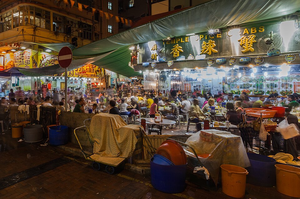 Stalls lit up at the Temple Street night market