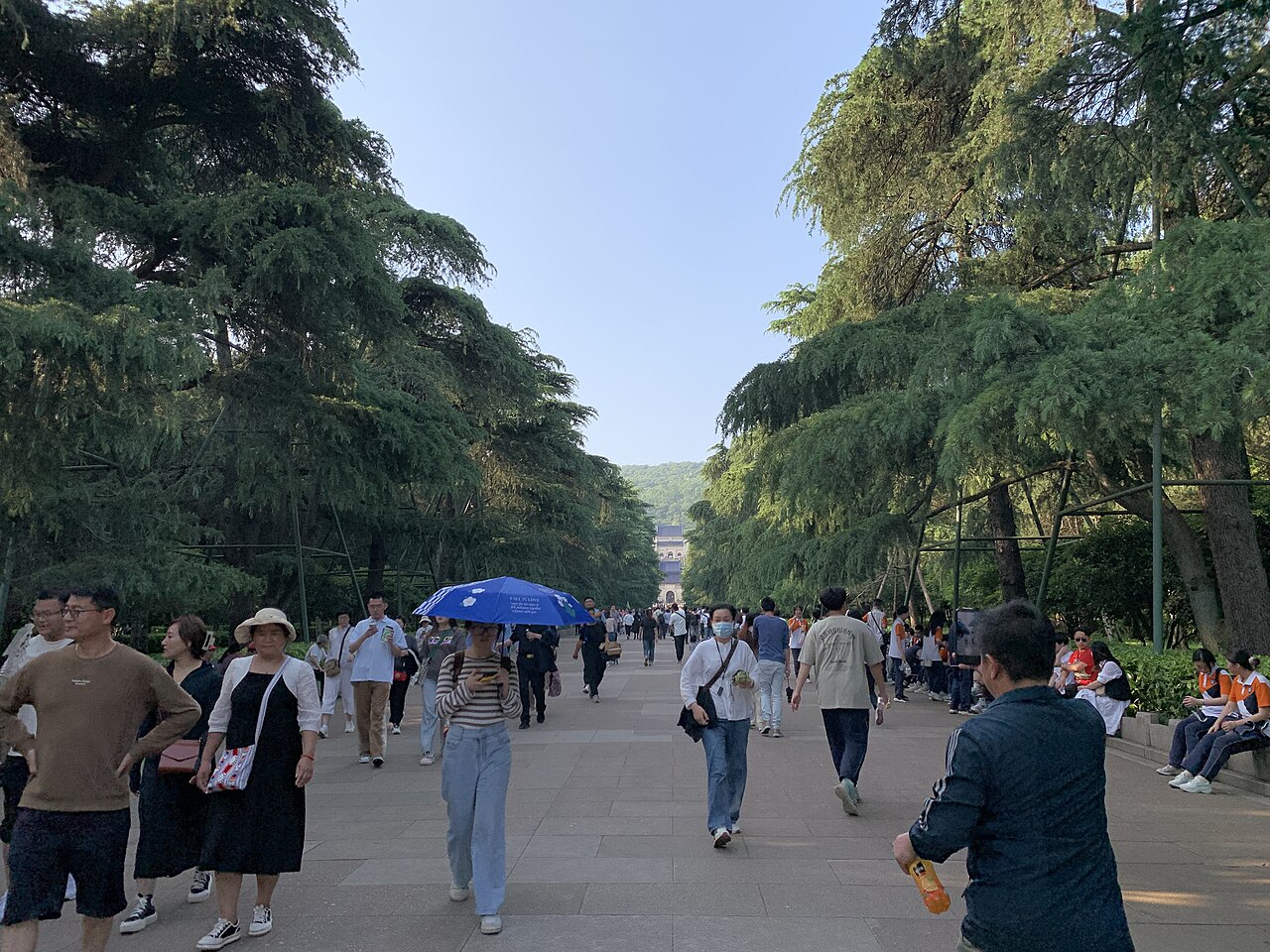 Visitors walking the tree-lined avenue that leads up to the Sun Yat-sen Mausoleum, Nanjing