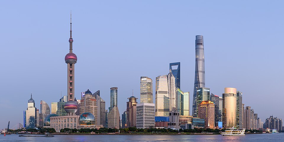 Shanghai Tower and the SWFC rising over Lujiazui, Pudong