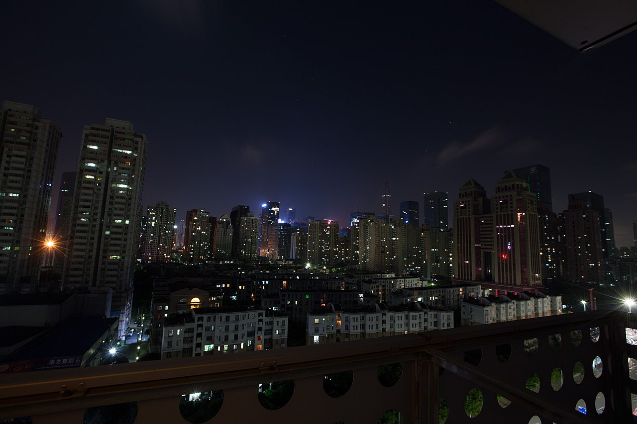 The Shenzhen skyline lit up at night
