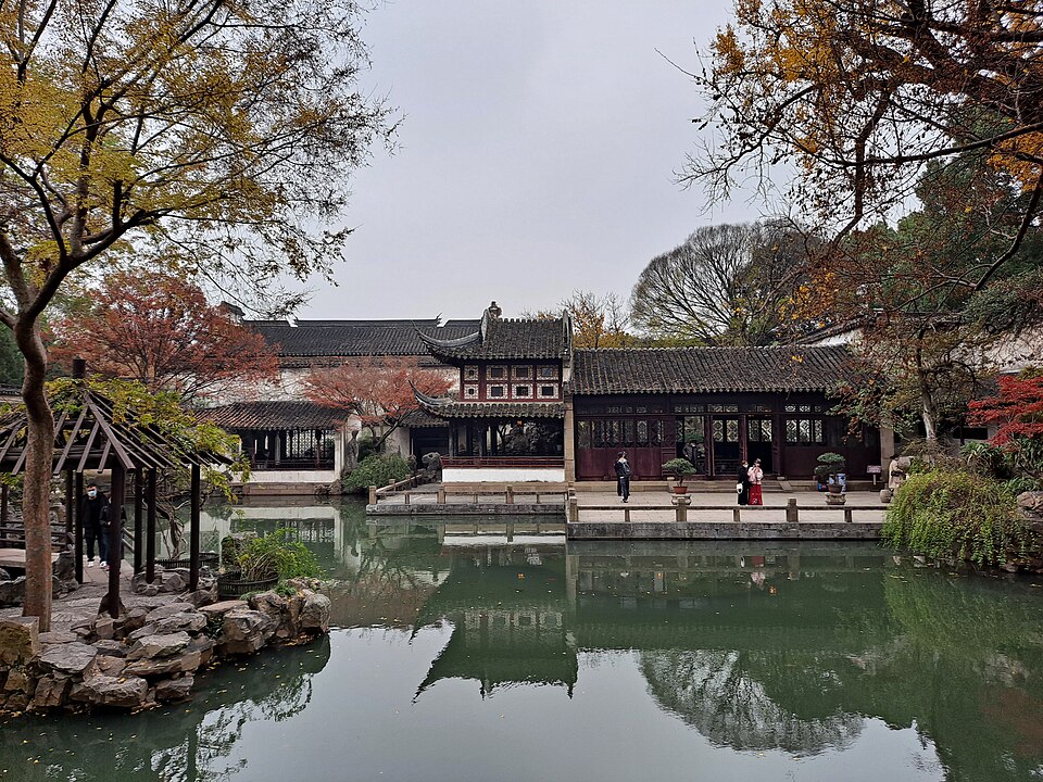 Pavilions and pond of a classical Suzhou garden