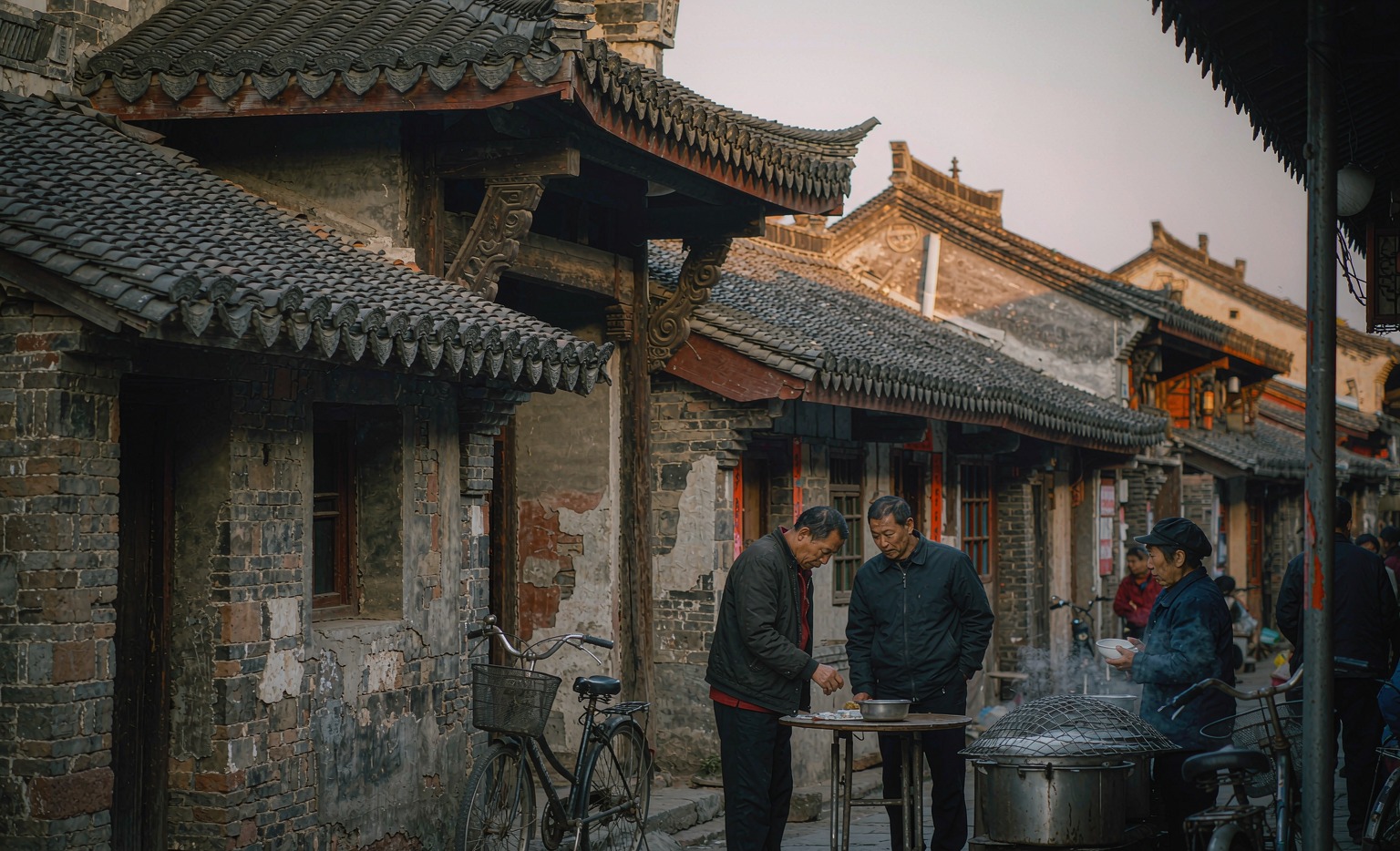 An old street in a small Chinese county town in the early morning