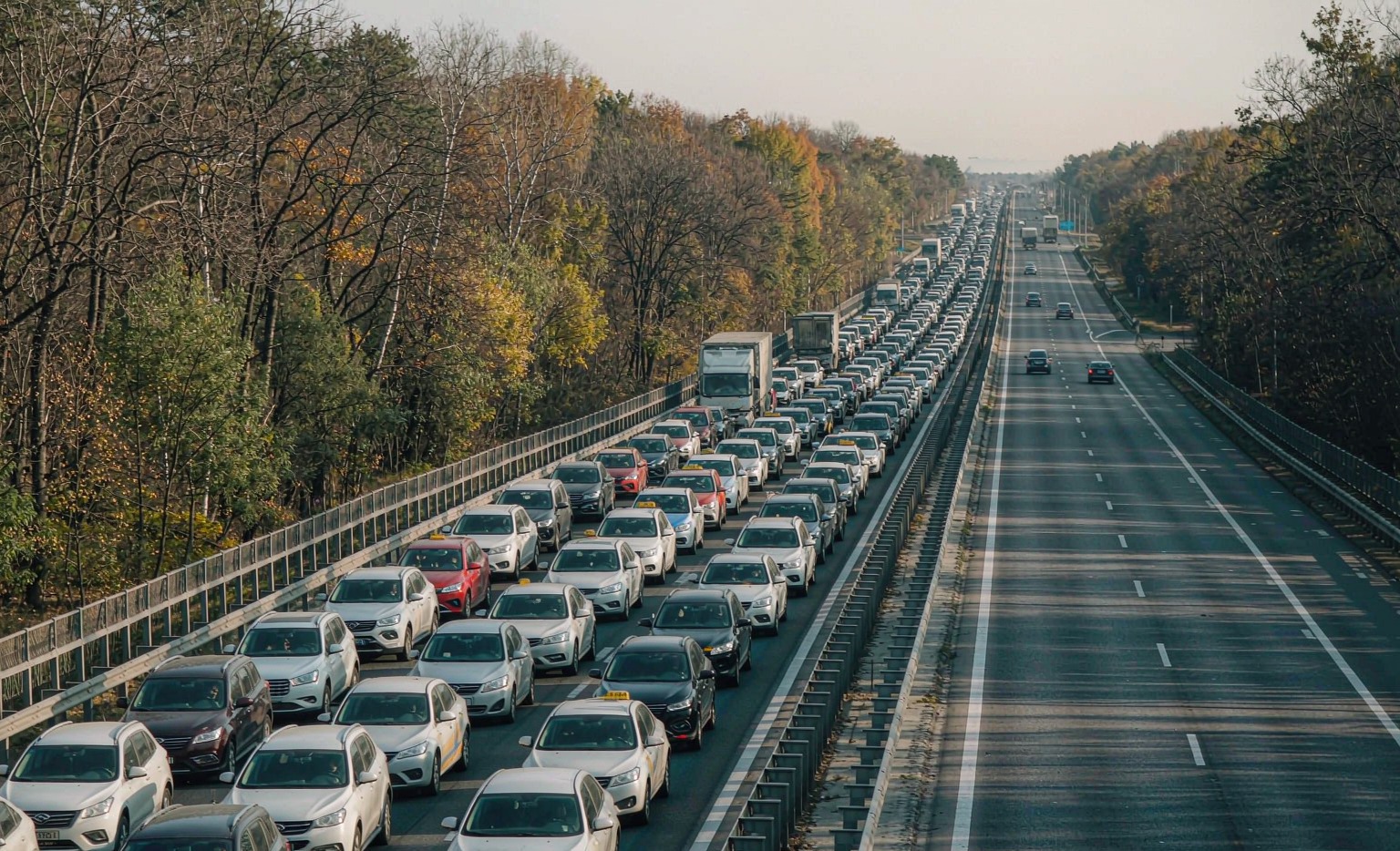 A congested expressway during a national holiday