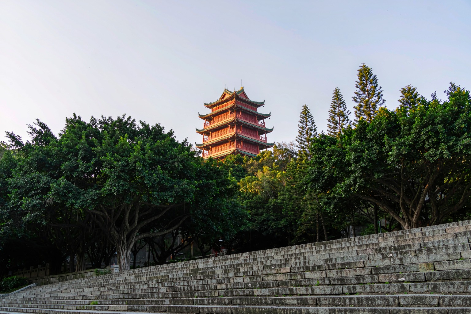 The red tiered Zhenhai Tower standing in Yuexiu Park, Guangzhou
