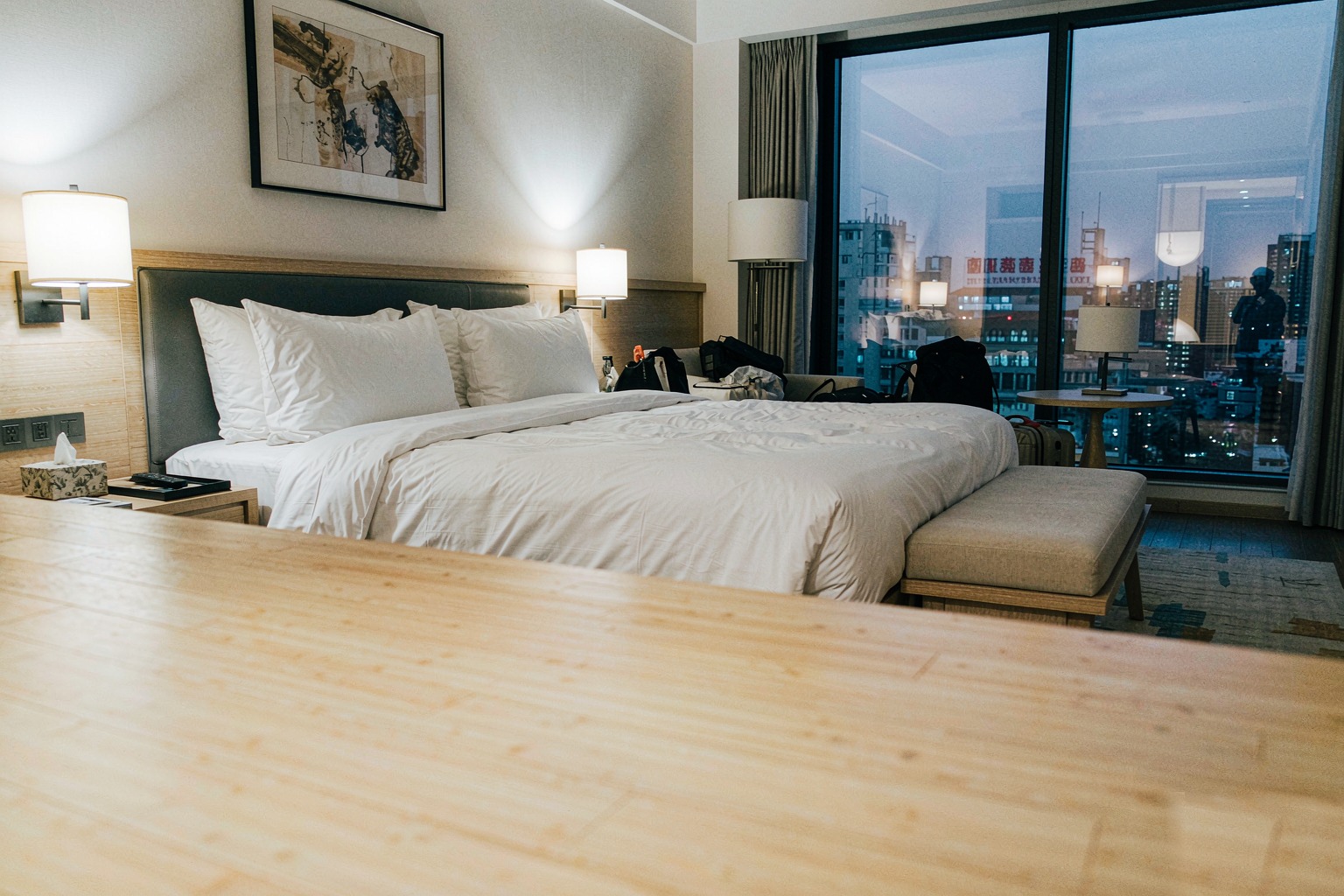 A clean modern hotel room in China