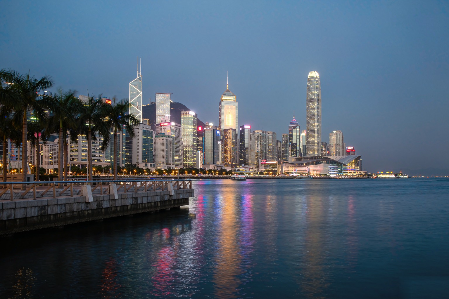 Victoria Harbour and the Hong Kong Island skyline seen from the Tsim Sha Tsui promenade