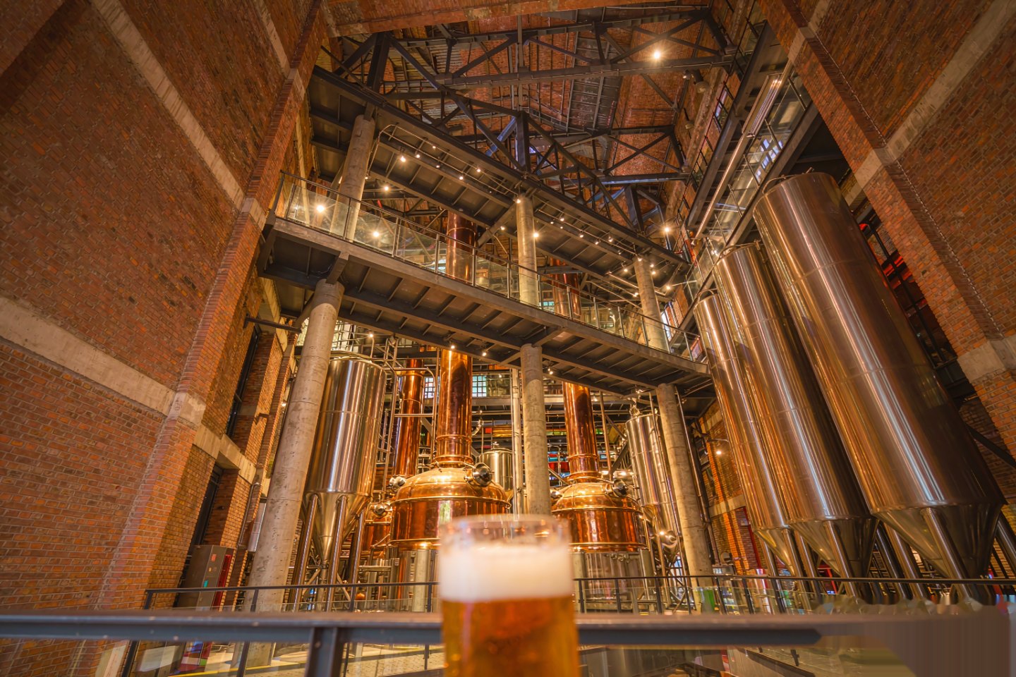 Copper brewing kettles inside the 1903 Tsingtao brewery hall