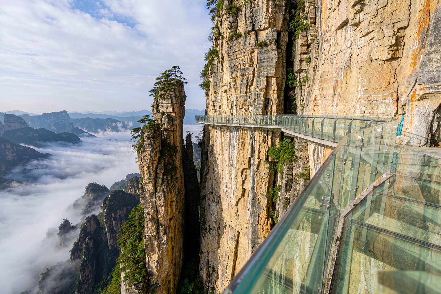 Glass skywalk bolted to the cliff face of Tianmen Mountain