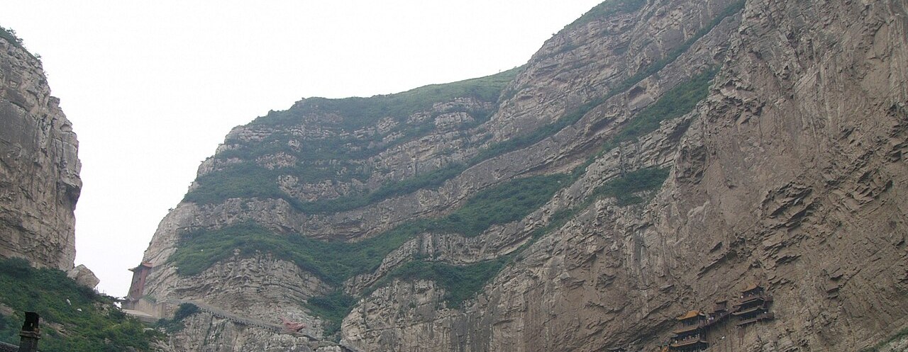 The Hanging Temple clinging to the cliff of the Hengshan gorge
