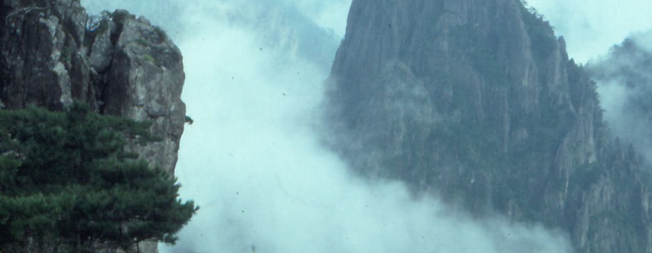 A granite peak of Huangshan rising through the cloud sea